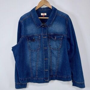 Lei Cotton Blend Denim Jacket Women Plus Size 2X Classic Blue Trucker Cut